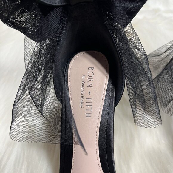 Antonio Melani Born On Fifth Size 8.5 M Black Satin Elle Tulle Bow Back Heels - Picture 11 of 13
